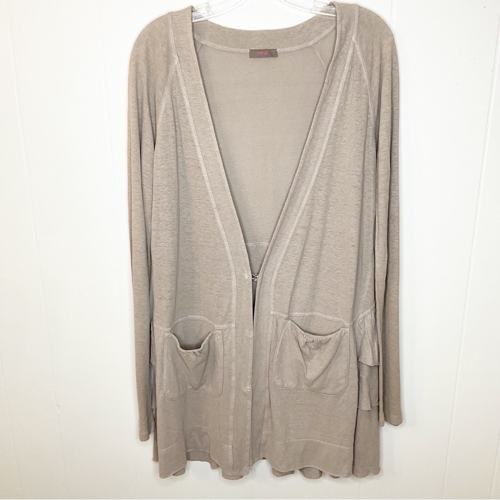 WRAP London Beige Open Front Long Cardigan Hemp Cotton Pockets